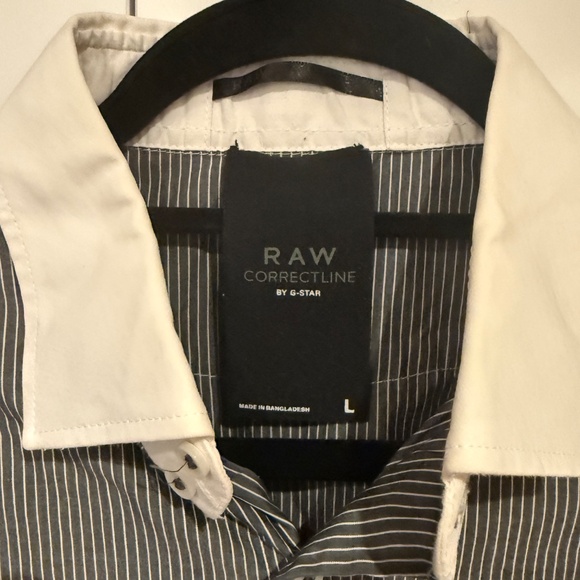G Star Raw Shirt Mens Large Gray White Striped Long Sleeve Button Up Slim Fit - Picture 2 of 3